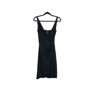 Miss Bisou Vintage Black Draped Faux Wrap V-neck Sleeveless Wrap Dress Small